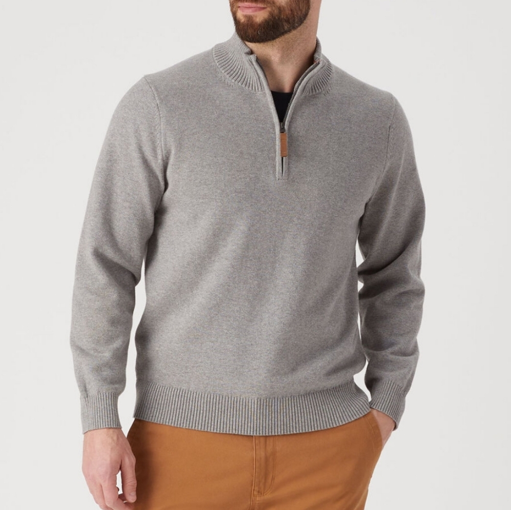 Duluth Trading Co. Mens Strongarm Quarter Zip Pullover Sweater Grey Heather Knit